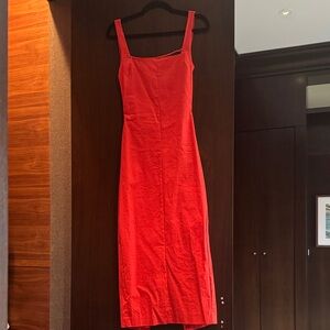 Zara Vibrant Red Square-Neck Midi Dress